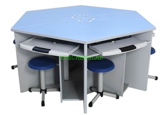 China School Teaching Furniture Computer Lab Desk Hexagonal Computer Classroom Table supplier